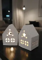Dekoratif Yıldızlı Işık Evi İkili Ev Obje Mumluk