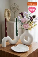 Luna Curve | Modern Ev Aksesuarları Seti - Şamdan, Vazo ve Yaprak Tabak