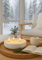 Aromaterapi Geniş Kase Üç Fitilli Kokulu Mum