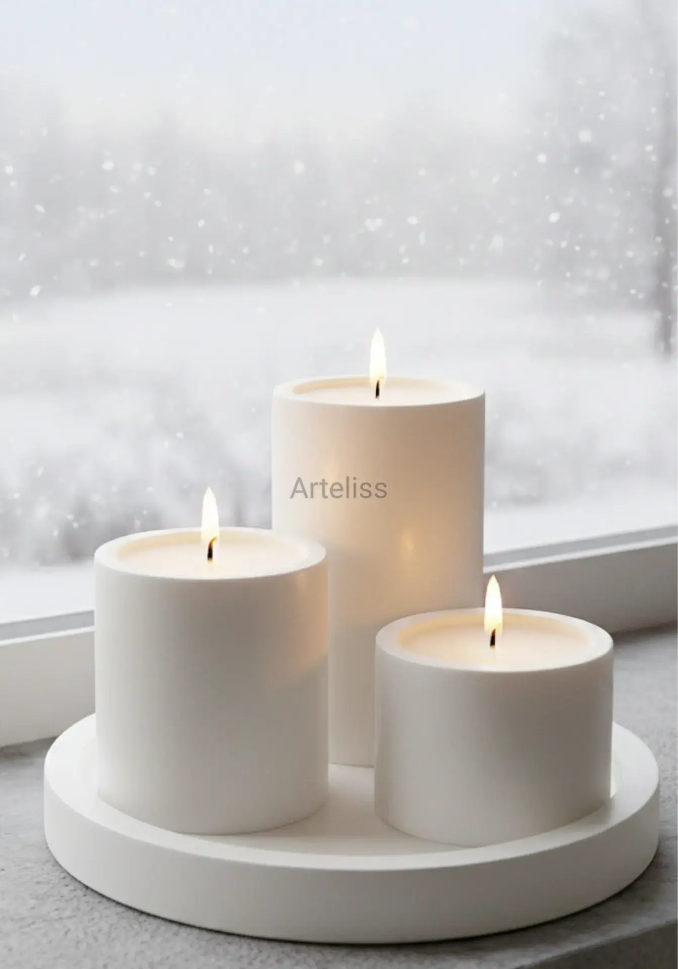 Aromaterapi Tepsili Üçlü Silindir Kokulu Mum Seti