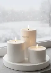 Aromaterapi Tepsili Üçlü Silindir Kokulu Mum Seti