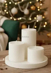 Aromaterapi Tepsili Üçlü Silindir Kokulu Mum Seti