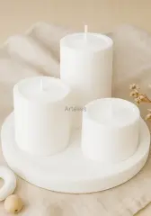 Aromaterapi Tepsili Üçlü Silindir Kokulu Mum Seti