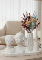 Dekoratif Tepsili Çiçek Kızlar Vazo Şamdan Seti