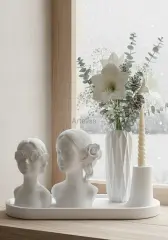 Dekoratif Tepsili Çiçek Kızlar Vazo Şamdan Seti