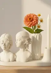 Dekoratif Tepsili Çiçek Kızlar Vazo Şamdan Seti