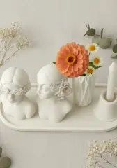 Dekoratif Tepsili Çiçek Kızlar Vazo Şamdan Seti