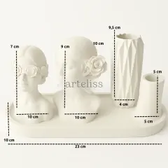 Dekoratif Tepsili Çiçek Kızlar Vazo Şamdan Seti