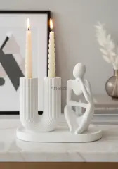 Dekoratif 3'lü U Form Şamdan & Obje Seti