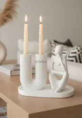 Dekoratif 3'lü U Form Şamdan & Obje Seti