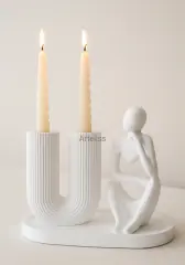 Dekoratif 3'lü U Form Şamdan & Obje Seti