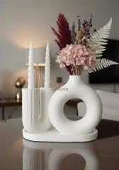 Dekoratif 3'lü Set Nordic Vazo | U Form Şamdan