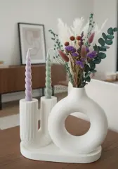 Dekoratif 3'lü Set Nordic Vazo | U Form Şamdan