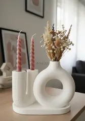 Dekoratif 3'lü Set Nordic Vazo | U Form Şamdan