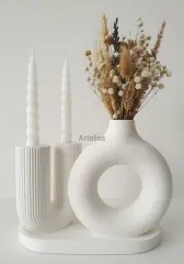 Dekoratif 3'lü Set Nordic Vazo | U Form Şamdan