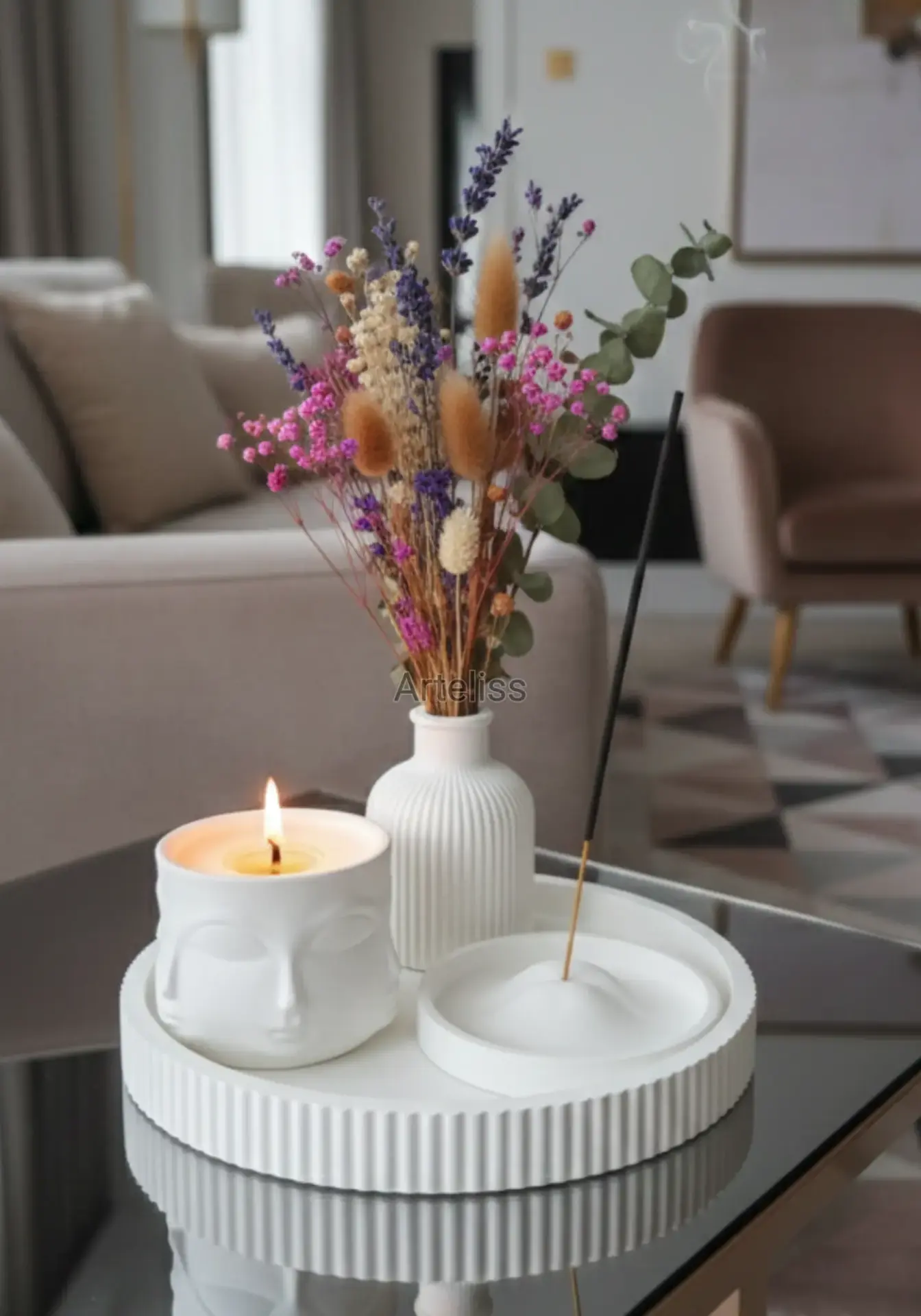 Tepsili Meditasyon Seti Buddha Mum Vazo Tütsülük