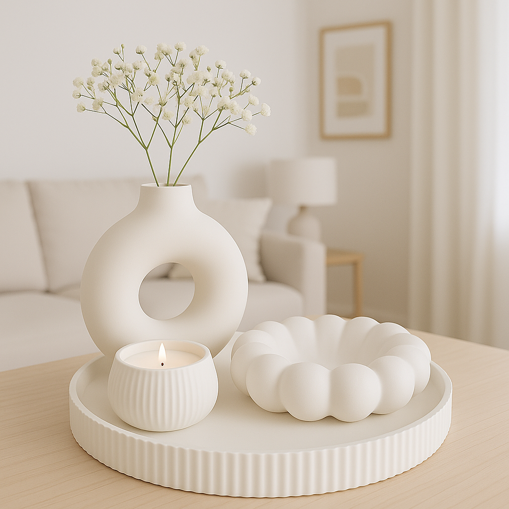 Dekoratif Set Bulut Form Tabla | Vazo | Tealight
