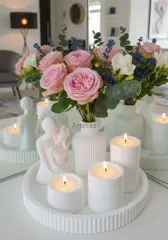 Romantik Mutlu Çift Sunum Tepsili Mum Dekor Seti