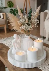 Romantik Mutlu Çift Sunum Tepsili Mum Dekor Seti