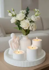 Romantik Mutlu Çift Sunum Tepsili Mum Dekor Seti