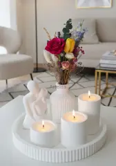 Romantik Mutlu Çift Sunum Tepsili Mum Dekor Seti