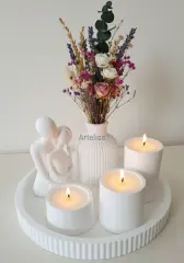 Romantik Mutlu Çift Sunum Tepsili Mum Dekor Seti