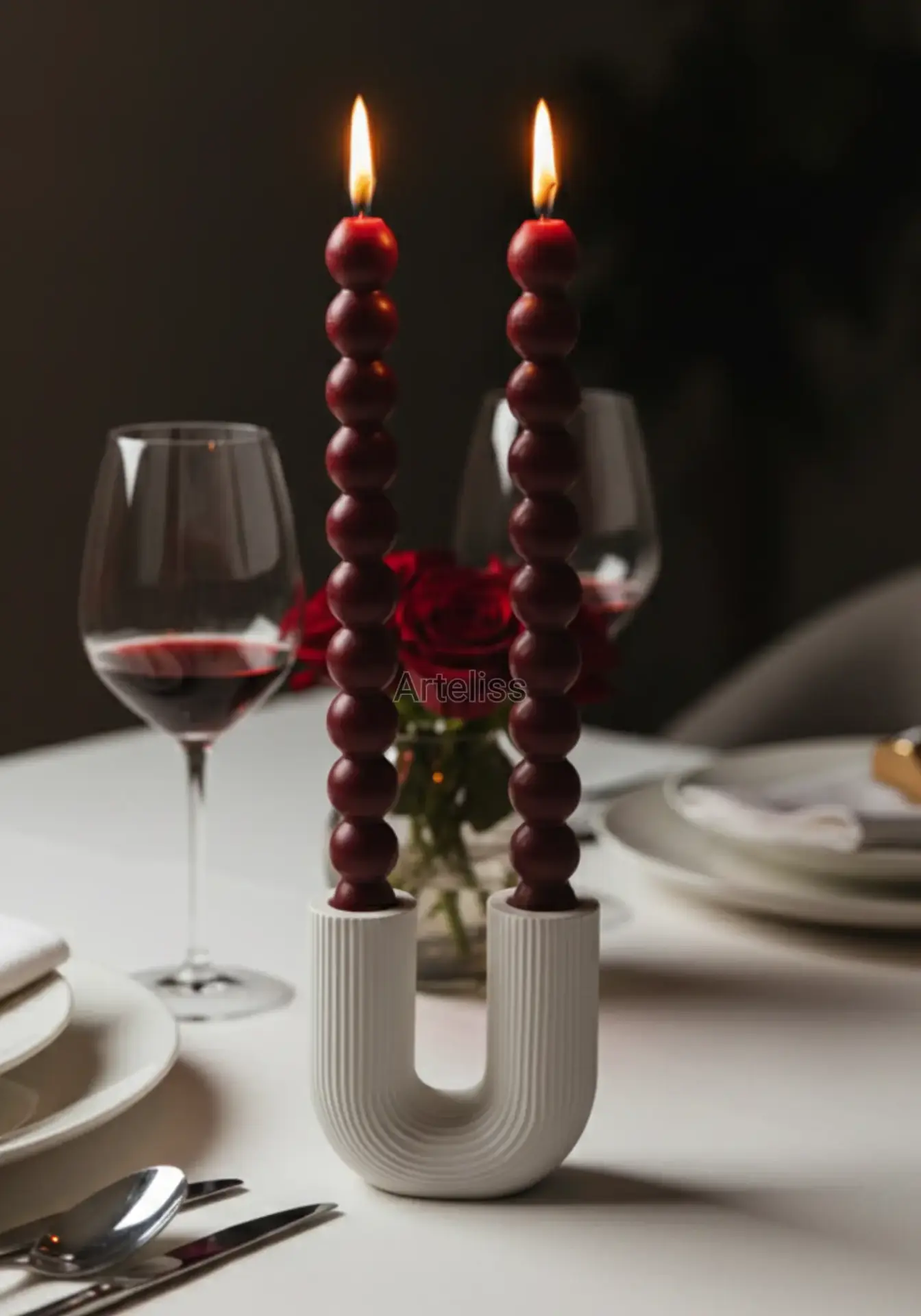 Çift Kollu Dekoratif U Form Şamdan