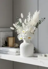 Dekoratif Çizgili Desenli Mini Pampas Vazosu