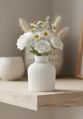 Dekoratif Çizgili Desenli Mini Pampas Vazosu