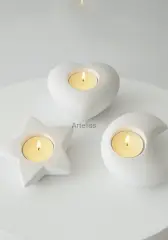 Üçlü Tealight Set Kalp Ay Yıldız