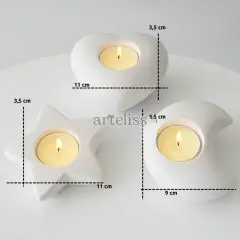 Üçlü Tealight Set Kalp Ay Yıldız