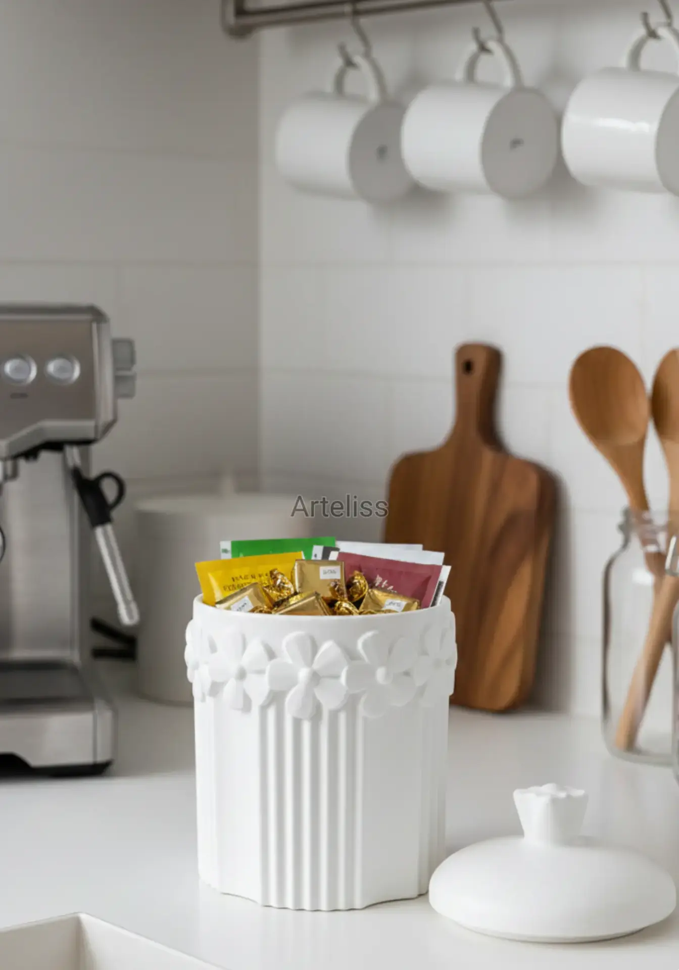 Çiçekli Organizer Dekoratif Kapaklı Kavanoz Obje