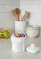 Çiçekli Organizer Dekoratif Kapaklı Kavanoz Obje