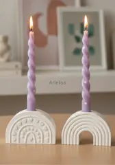 Kalp ve Gökkuşağı Desenli İkili Romantik Şamdan