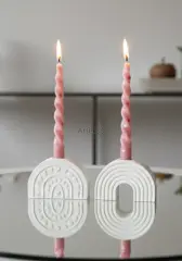 Kalp ve Gökkuşağı Desenli İkili Romantik Şamdan