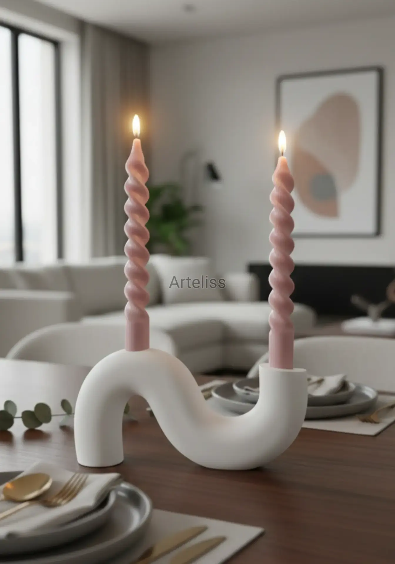 Dekoratif Çift Kollu Sarmal Şamdan