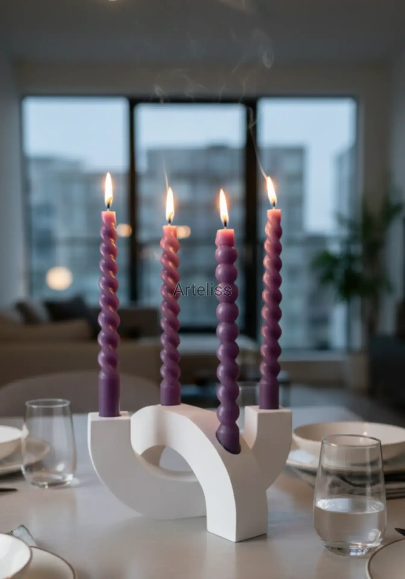 Dekoratif Çift Kollu İkili Büyük Şamdan