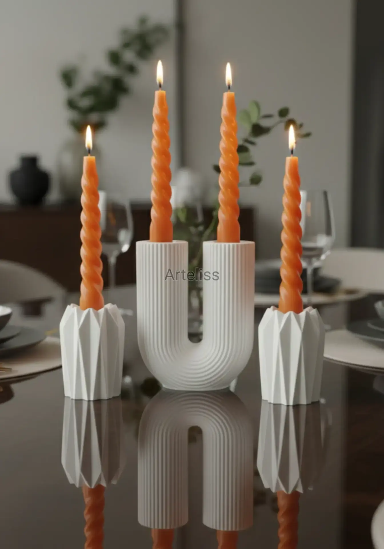 Dekoratif Geometrik Şamdan Mumluk Seti