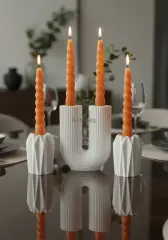 Dekoratif Geometrik Şamdan Mumluk Seti