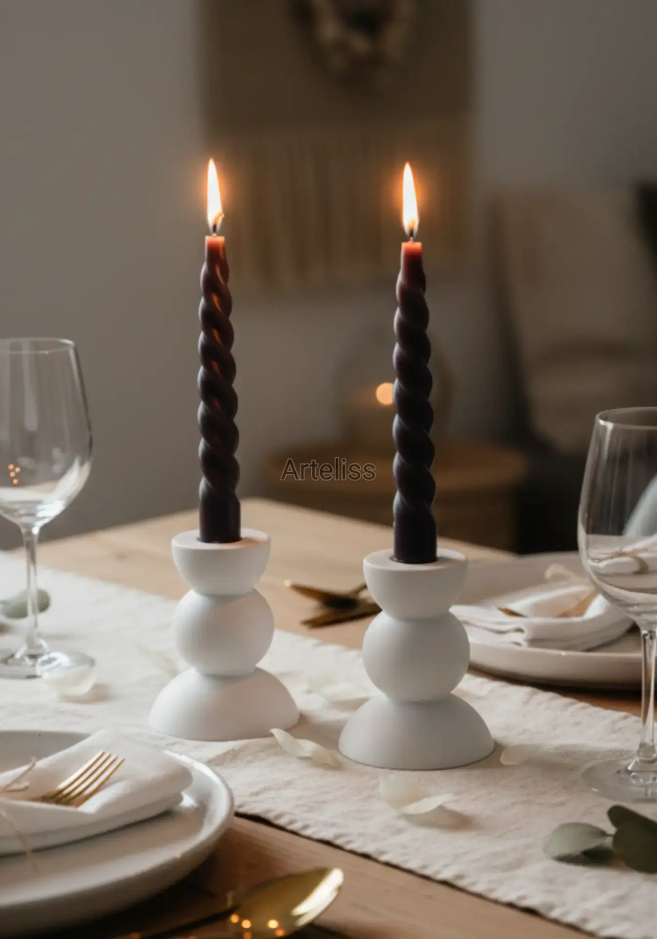 Dalgalı Form İkili Şamdan Mumluk Seti