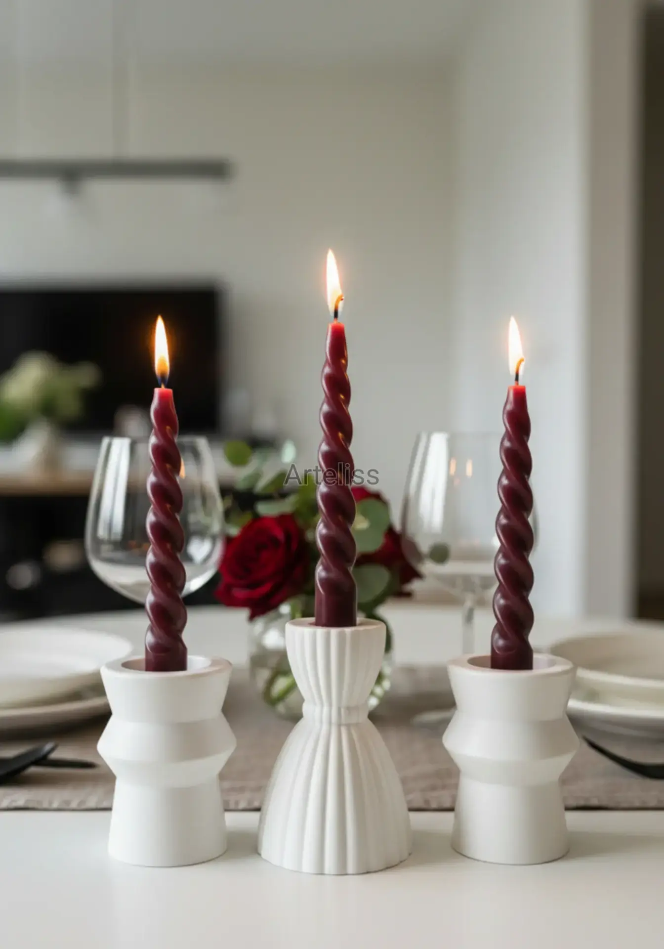 Avrupa Tasarım Mumluk Üçlü Şamdan Seti