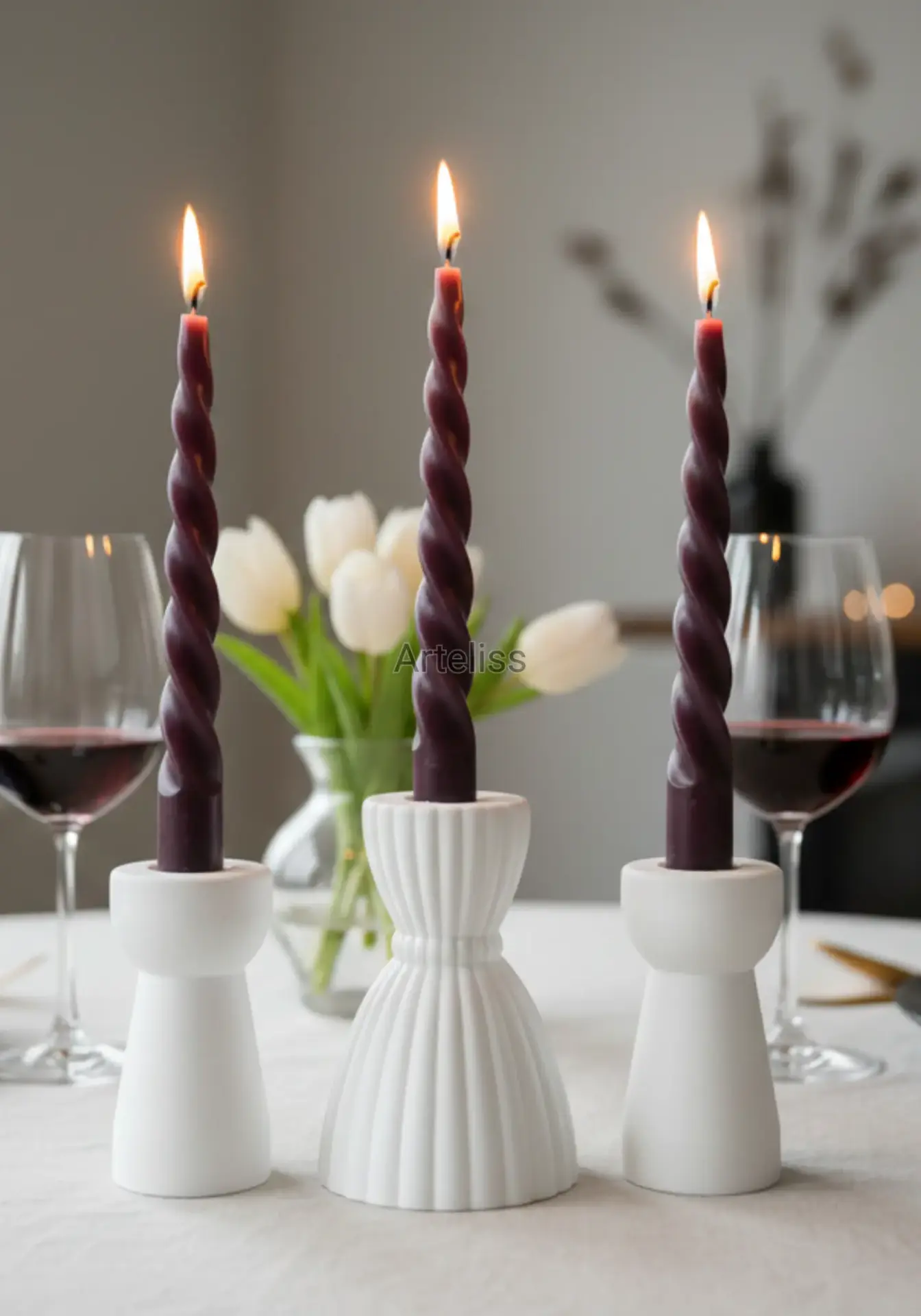 Minimal Tasarım Mumluk Üçlü Şamdan Seti