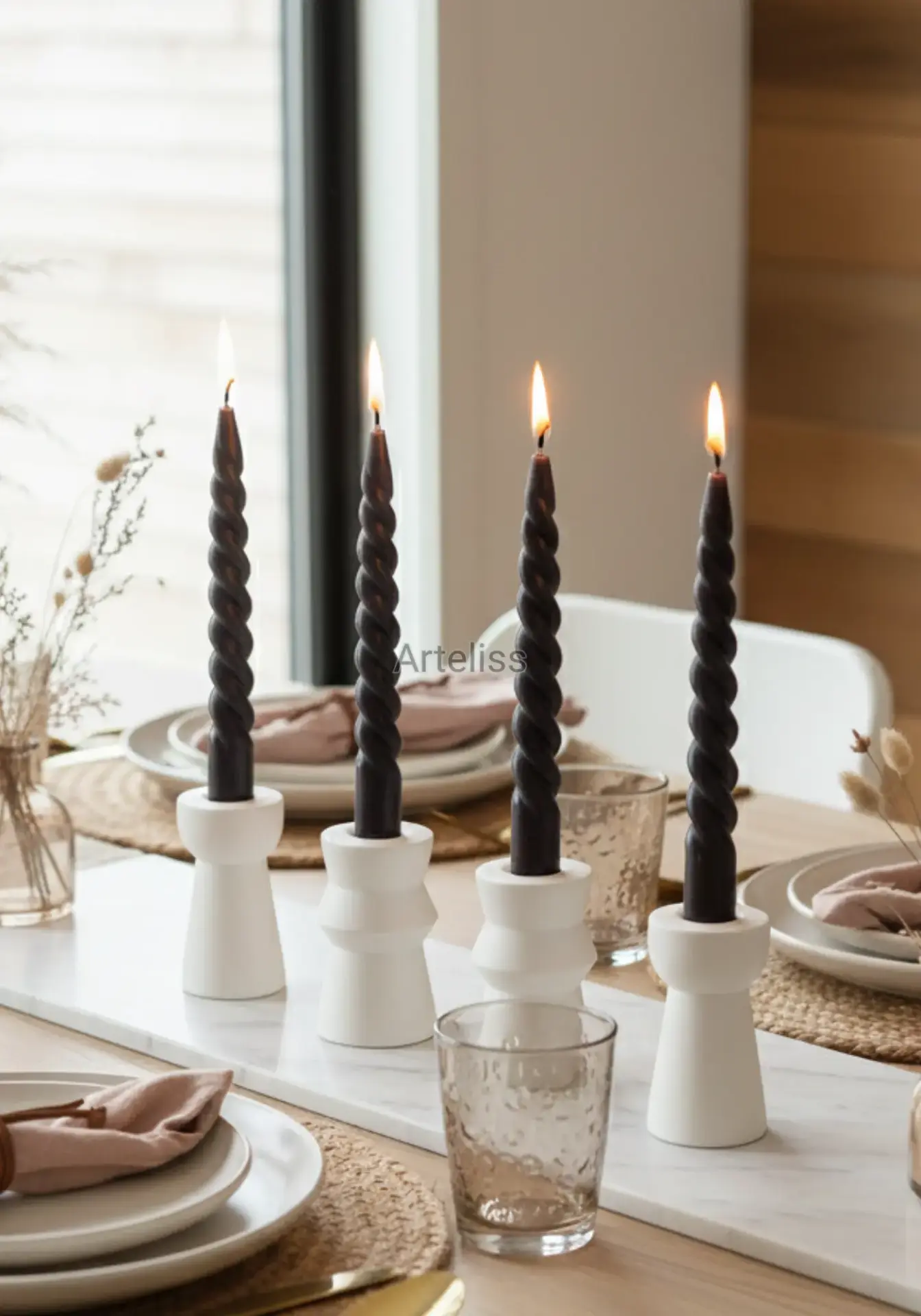 Roma Sütunu Mumluk Dörtlü Şamdan Seti