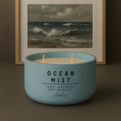 Okyanus Kokulu Mum | Dekoratif Yuvarlak Form Çift Fitilli Mum | Ocean Mist