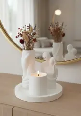 Dekoratif Sunum Tepsili Romantik Obje Mum Set