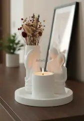 Dekoratif Sunum Tepsili Romantik Obje Mum Set