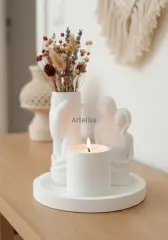 Dekoratif Sunum Tepsili Romantik Obje Mum Set