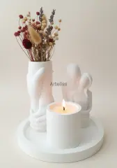 Dekoratif Sunum Tepsili Romantik Obje Mum Set