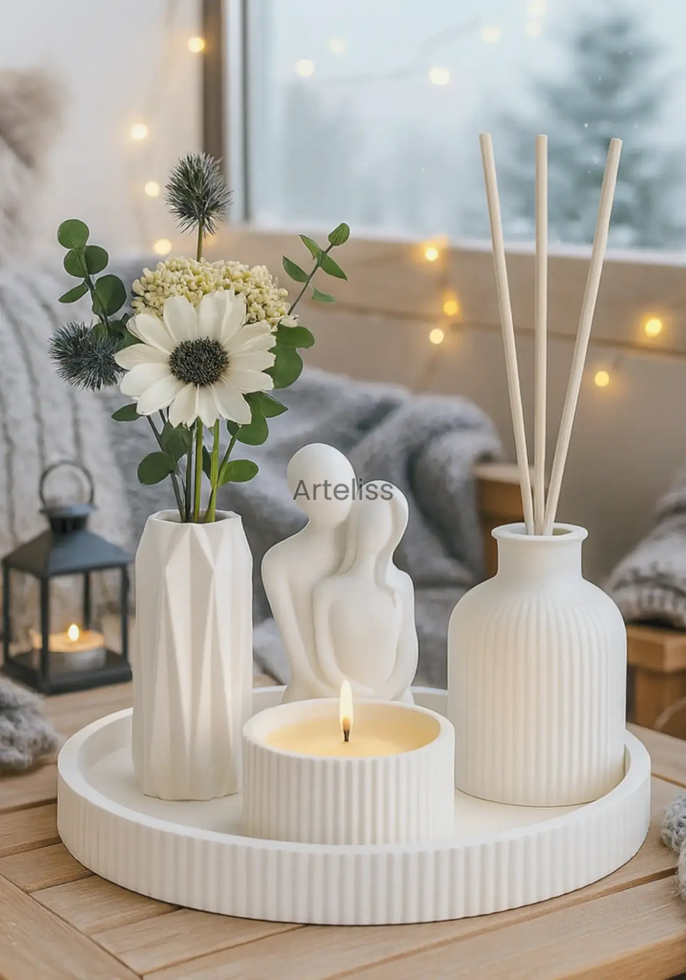 Lavantalı Oda Kokusu Sunum Tepsili Dekoratif Set