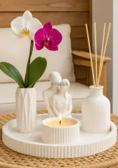 Lavantalı Oda Kokusu Sunum Tepsili Dekoratif Set